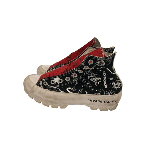 Converse All-Star  Men 6.5 Women 8.5 Black Red Hi-Top Retro Design Sneakers - Picture 3 of 7